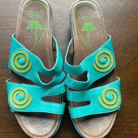 Dansko Shoes - Dansko DIXIE Swirl Turquoise Leather Sandals Slip On  38